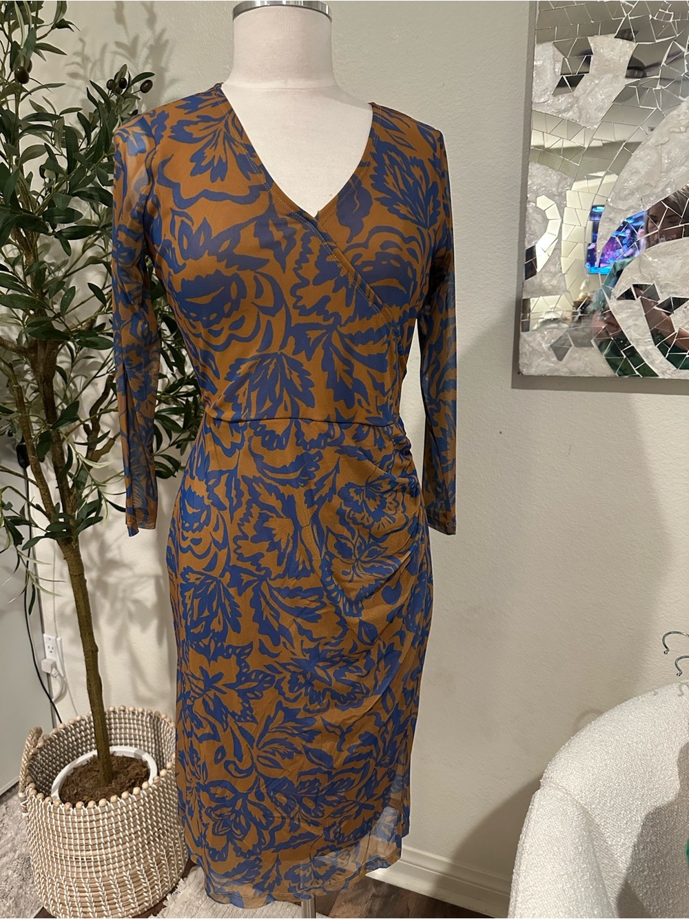 Women’s Brown & Blue Floral Dress